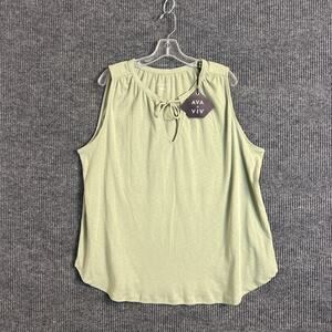 Ava & Viv Womens Tank Top Size 1X Green Tie Neckline Boho Cotton Blend New